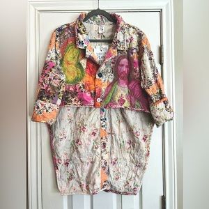 OOAK Magnolia Pearl Cutaway Tuxedo featuring Jesus and Mary. Fully reversible.